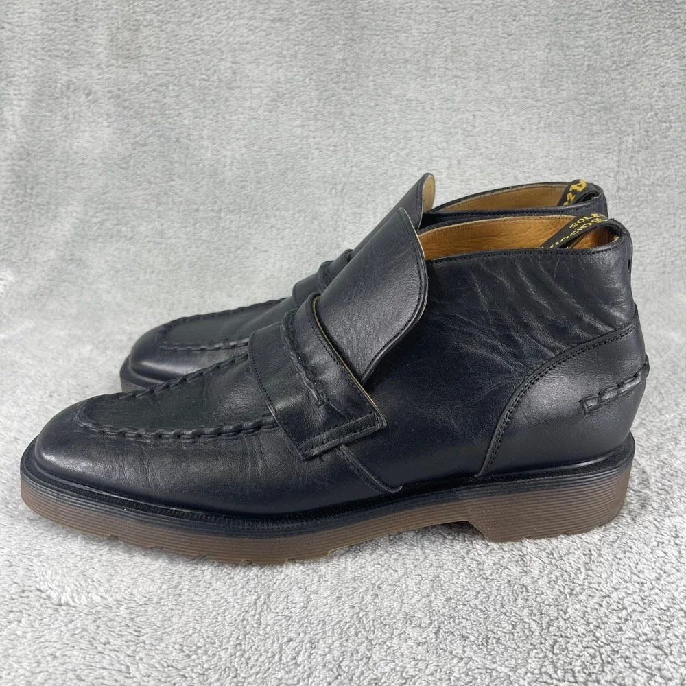 Dr. Martens Boots Mens 8 Black Leather Loafer Moc Toe AirWair Bouncing Soles